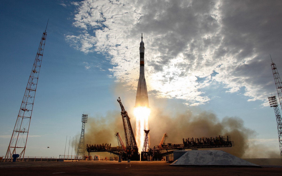 A Soyuz rocket launched from the Baikonur cosmodrome in Kazakhstan