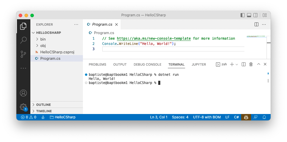 VS Code - HelloCSharp run